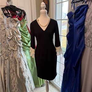 DKNY Black Dress with White  Ruffle Sleeves